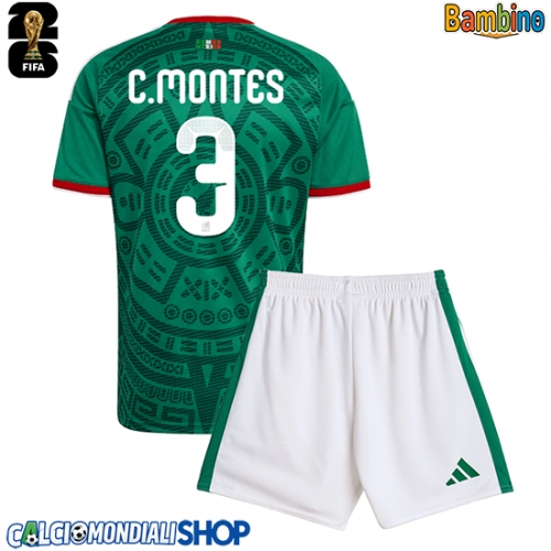 Maglie da calcio Messico Cesar Montes #3 Prima Maglia Bambino Mondiali 2026  Manica Corta + Pantaloni corti)